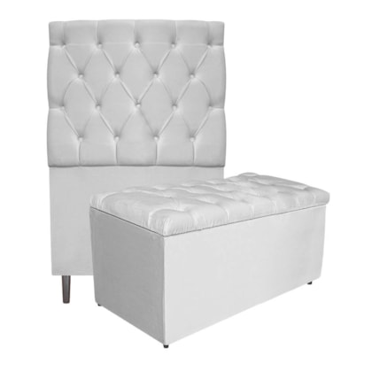 Kit Cabeceira e Calçadeira Liverpool 90 cm Solteiro Suede Branco - Amarena Móveis