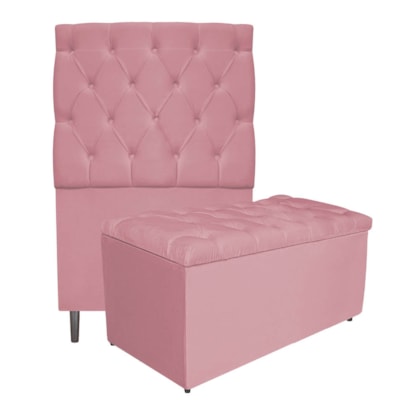 Kit Cabeceira e Calçadeira Liverpool 90 cm Solteiro Suede Rosa Bebê - Amarena Móveis
