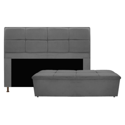 Kit Cabeceira e Calçadeira Munique 140 cm Casal Corano Cinza AM Decor
