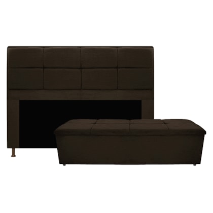 Kit Cabeceira e Calçadeira Munique 140 cm Casal Corano Marrom AM Decor