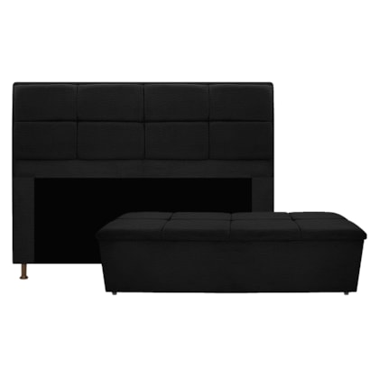 Kit Cabeceira e Calçadeira Munique 140 cm Casal Corano Preto AM Decor