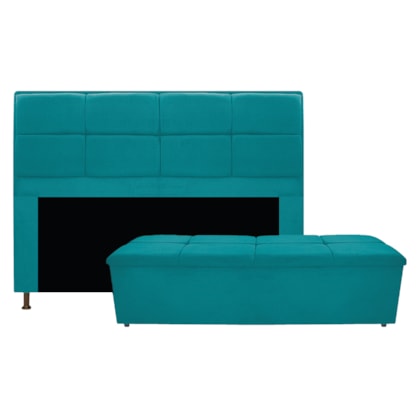Kit Cabeceira e Calçadeira Munique 140 cm Casal Suede Azul Turquesa AM Decor