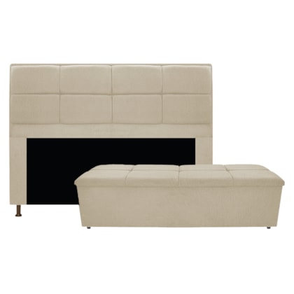 Kit Cabeceira e Calçadeira Munique 140 cm Casal Suede Bege AM Decor
