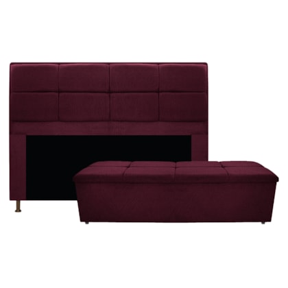 Kit Cabeceira e Calçadeira Munique 140 cm Casal Suede Bordô AM Decor