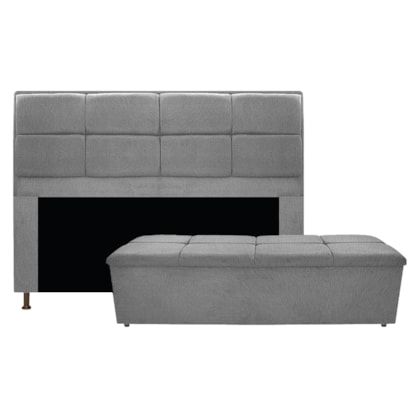 Kit Cabeceira e Calçadeira Munique 140 cm Casal Suede Cinza AM Decor