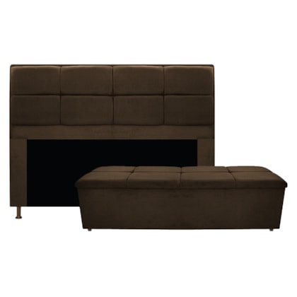 Kit Cabeceira e Calçadeira Munique 140 cm Casal Suede Marrom AM Decor