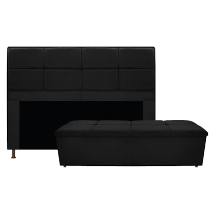 Kit Cabeceira e Calçadeira Munique 140 cm Casal Suede Preto AM Decor