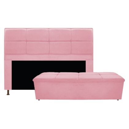 Kit Cabeceira e Calçadeira Munique 140 cm Casal Suede Rosa Bebê AM Decor
