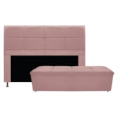 Kit Cabeceira e Calçadeira Munique 140 cm Casal Suede Rosê AM Decor