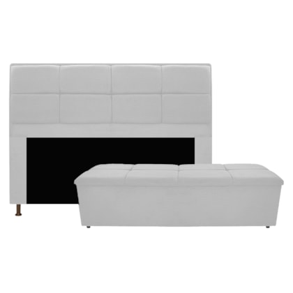 Kit Cabeceira e Calçadeira Munique 160 cm Queen Size Corano Branco AM Decor