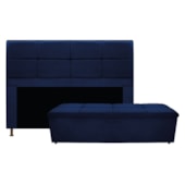 Kit Cabeceira e Calçadeira Munique 160 cm Queen Size Suede Azul Marinho AM Decor