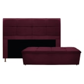 Kit Cabeceira e Calçadeira Munique 160 cm Queen Size Suede Bordô AM Decor