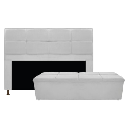 Kit Cabeceira e Calçadeira Munique 160 cm Queen Size Suede Branco AM Decor