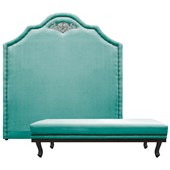 Kit Cabeceira e Calçadeira Queen Orlando P02 160 cm para cama Box Suede Azul Tiffany - Amarena Móveis