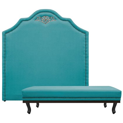 Kit Cabeceira e Calçadeira Queen Orlando P02 160 cm para cama Box Suede Azul Turquesa - Amarena Móveis