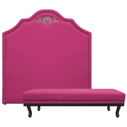 Kit Cabeceira e Calçadeira Queen Orlando P02 160 cm para cama Box Suede Pink - Amarena Móveis