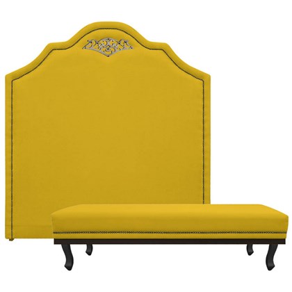 Kit Cabeceira e Calçadeira Solteiro Orlando P02 90 cm para cama Box Corano Amarelo - Amarena Móveis