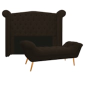 Kit Cabeceira e Calçadeira Veneza 140 cm Casal Corano Marrom - Amarena Moveis