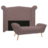 Kit Cabeceira e Calçadeira Veneza 140 cm Casal Linho Rosê - Amarena Moveis
