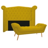 Kit Cabeceira e Calçadeira Veneza 140 cm Casal Suede Amarelo - Amarena Moveis
