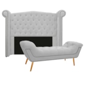 Kit Cabeceira e Calçadeira Veneza 140 cm Casal Suede Branco - Amarena Moveis