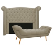 Kit Cabeceira e Calçadeira Veneza 160 cm Queen Size Linho Bege - Amarena Moveis