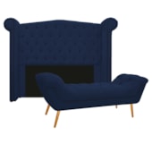 Kit Cabeceira e Calçadeira Veneza 195 cm King Size Suede Azul Marinho - Amarena Moveis