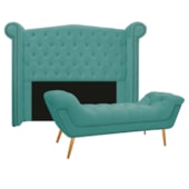 Kit Cabeceira e Calçadeira Veneza 195 cm King Size Suede Azul Tiffany - Amarena Moveis