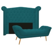Kit Cabeceira e Calçadeira Veneza 195 cm King Size Suede Azul Turquesa - Amarena Moveis