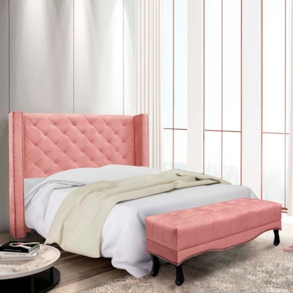 Kit Cabeceira e Recamier Egito SPZ 140cm Veludo Rosa
