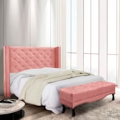 Kit Cabeceira e Recamier Egito SPZ 90cm Veludo Rosa