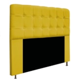 Kit Cabeceira Estofada Mel Cama Box Casal 140 cm mais Calçadeira Baú Mel com Capitonê Suede Amarelo para Quarto - AM Decor