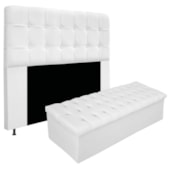Kit Cabeceira Estofada Mel Cama Box Casal 140 cm mais Calçadeira Baú Mel com Capitonê Suede Branco para Quarto - AM Decor