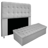 Kit Cabeceira Estofada Mel Cama Box Casal 140 cm mais Calçadeira Baú Mel com Capitonê Suede Cinza para Quarto - AM Decor