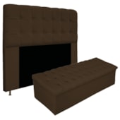 Kit Cabeceira Estofada Mel Cama Box Casal 140 cm mais Calçadeira Baú Mel com Capitonê Suede Marrom para Quarto - AM Decor