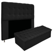 Kit Cabeceira Estofada Mel Cama Box Casal 140 cm mais Calçadeira Baú Mel com Capitonê Suede Preto para Quarto - AM Decor