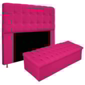 Kit Cabeceira Estofada Mel Cama Box King 195 cm mais Calçadeira Baú Mel com Capitonê Suede Pink para Quarto - AM Decor