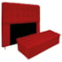 Kit Cabeceira Estofada Mel Cama Box King 195 cm mais Calçadeira Baú Mel com Capitonê Suede Vermelho para Quarto - AM Decor