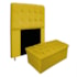 Kit Cabeceira Estofada Mel Cama Box Solteiro 90 cm mais Calçadeira Baú Mel com Capitonê Suede Amarelo para Quarto - AM Decor