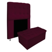 Kit Cabeceira Estofada Mel Cama Box Solteiro 90 cm mais Calçadeira Baú Mel com Capitonê Suede Bordô para Quarto - AM Decor