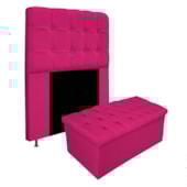 Kit Cabeceira Estofada Mel Cama Box Solteiro 90 cm mais Calçadeira Baú Mel com Capitonê Suede Pink para Quarto - AM Decor