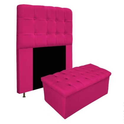 Kit Cabeceira Estofada Mel Cama Box Solteiro 90 cm mais Calçadeira Baú Mel com Capitonê Suede Pink para Quarto - AM Decor