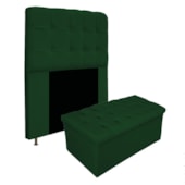 Kit Cabeceira Estofada Mel Cama Box Solteiro 90 cm mais Calçadeira Baú Mel com Capitonê Suede Verde para Quarto - AM Decor