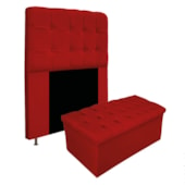 Kit Cabeceira Estofada Mel Cama Box Solteiro 90 cm mais Calçadeira Baú Mel com Capitonê Suede Vermelho para Quarto - AM Decor