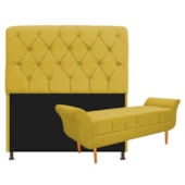 Kit Cabeceira Estofado Lady e Recamier Ari 140 cm Casal Suede Amarelo - Amarena Móveis