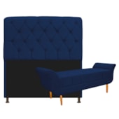 Kit Cabeceira Estofado Lady e Recamier Ari 140 cm Casal Suede Azul Marinho - Amarena Móveis