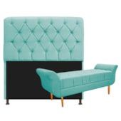 Kit Cabeceira Estofado Lady e Recamier Ari 140 cm Casal Suede Azul Tiffany - Amarena Móveis