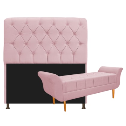 Kit Cabeceira Estofado Lady e Recamier Ari 140 cm Casal Suede Rosa Bebê - Amarena Móveis