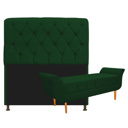 Kit Cabeceira Estofado Lady e Recamier Ari 140 cm Casal Suede Verde - Amarena Móveis