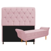 Kit Cabeceira Estofado Lady e Recamier Ari 160 cm Queen Size Suede Rosa Bebê - Amarena Móveis